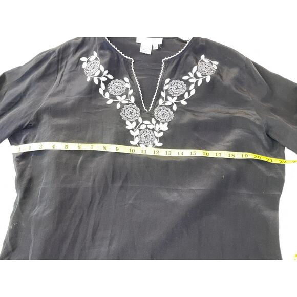 Ninety Embroidered‎ 100% Silk Top - Size XL - Beautiful Floral Embroidery - Picture 8 of 10